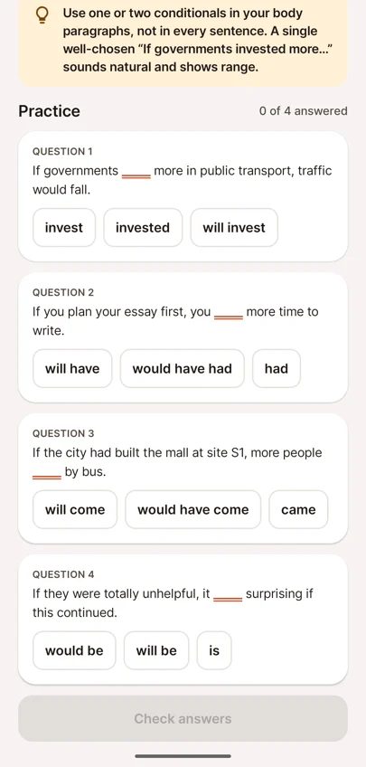 Four-question grammar quiz